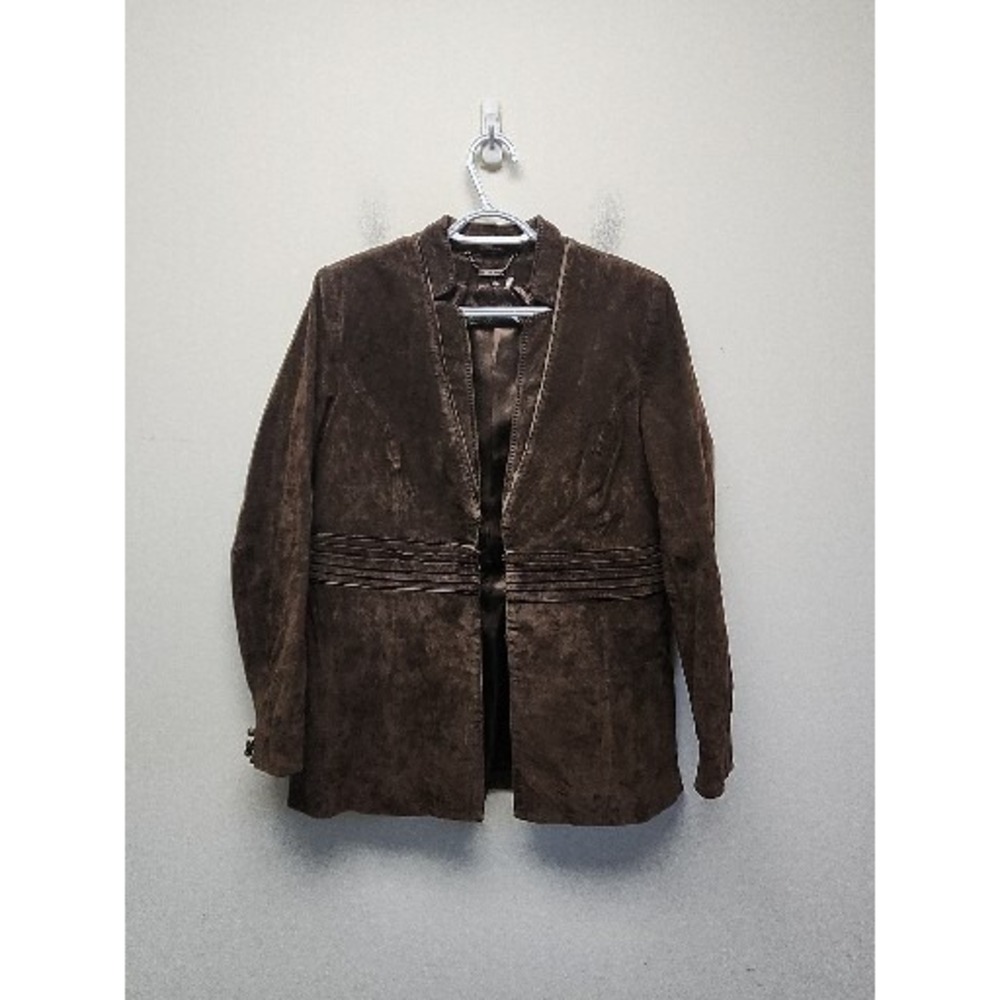 pamela McCoy Brown‎ Couture suede Leather jacket Size Small Hook Closure